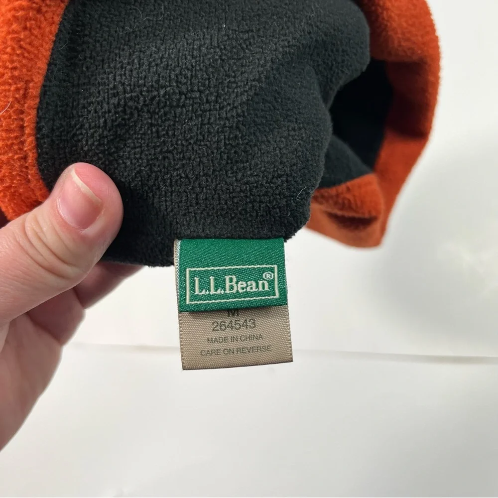 L.L.Bean Vintage Y2K Fleece Gray Orange Embroidered Flame Beanie Hat Youth M - Picture 3 of 8